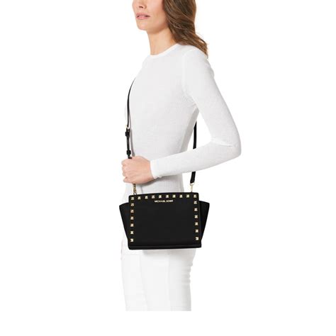 michael kors selma md messenger black|Selma Medium Saffiano Leather Crossbody Bag .